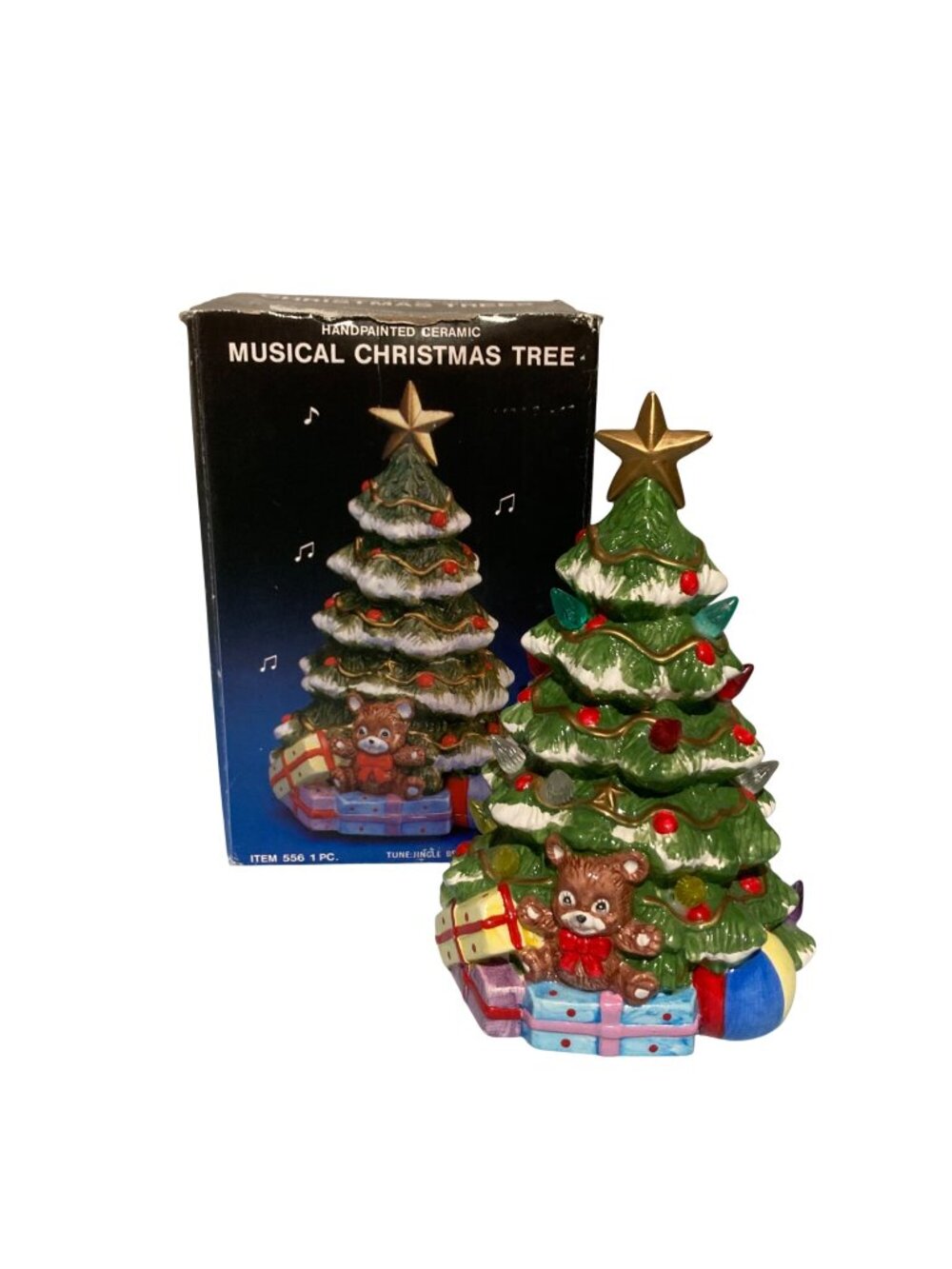 Vintage Ceramic Christmas Tree Night Light With Bear & Gifts
